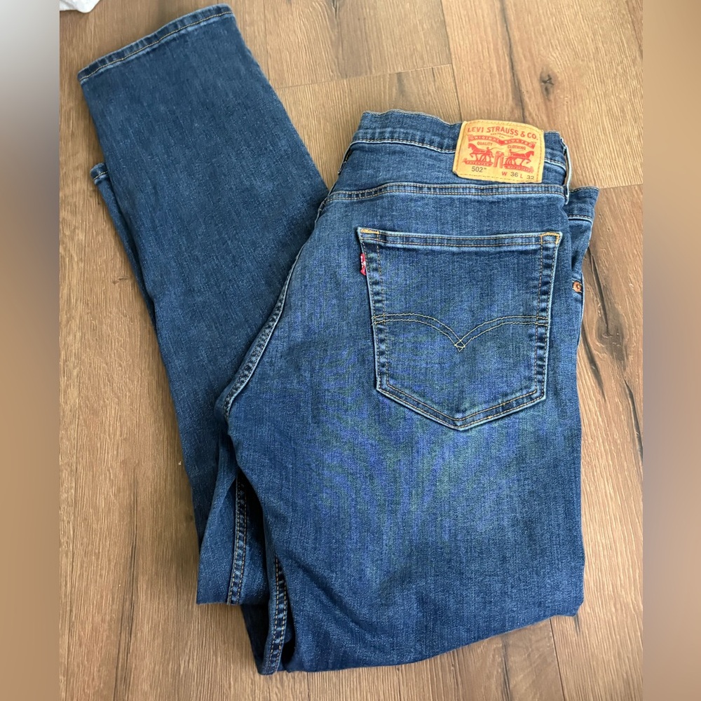 Levi's 502 Regular Taper Fit Jeans Men's 36x32 Medium/Light Wash Stretch Denim